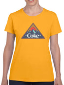 Officially Licensed Coca-Cola Retro Coke Mountain Adventure Triangle Graphic Women's T-shirt
