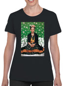 Vibrant Portrait with Floral Background Women's T-shirt