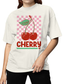Retro Cherry Checkered Design Women's T-shirt