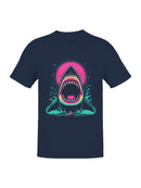 Retro Neon Shark Attack Design Men's T-shirt