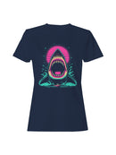 Retro Neon Shark Attack Design Women's T-shirt