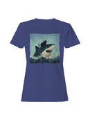 Cat Riding a Shark Artwork Women's T-shirt