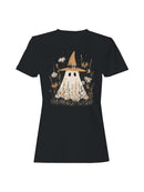 Whimsical Witch Ghost in Wildflowers Women's T-shirt