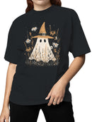 Whimsical Witch Ghost in Wildflowers Women's T-shirt