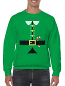 Festive Elf Suit Design with Candy Cane Men's Sweatshirt