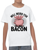 Will Work for Bacon Piggy Bank Youth's T-shirt