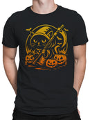 Halloween Cat with Pumpkins and Moon Men's T-shirt