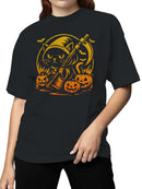 Halloween Cat with Pumpkins and Moon Women's T-shirt