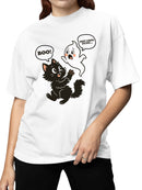 Spooky Cat and Ghost Encounter Women's T-shirt
