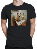 Bathroom Dog with Newspaper Humor Men's T-shirt