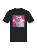 Fluffy White Cat in Neon Pink Men's T-shirt