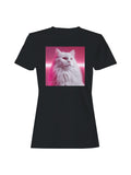 Fluffy White Cat in Neon Pink Women's T-shirt