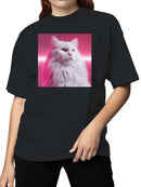 Fluffy White Cat in Neon Pink Women's T-shirt