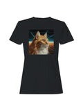Retro Cat in Neon Gridscape Art Women's T-shirt
