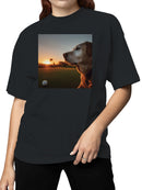 Golden Retriever Golf Sunset Scene Women's T-shirt