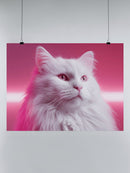 Fluffy White Cat in Neon Pink UN Poster