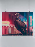 Vulture in Neon Cityscape UN Poster