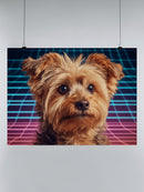 Neon Grid Puppy Portrait UN Poster
