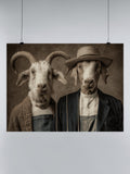 Goats in Classic Farmer Scene UN Poster