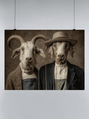 Goats in Classic Farmer Scene UN Poster