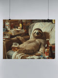 Sloth Relaxing Amidst Beer Chaos UN Poster