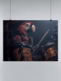 Parrot Playing Drums in Concert UN Poster