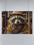 Construction Raccoon Worker Art UN Poster