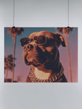 Cool Dog in Sunglasses with Palm Trees UN Poster