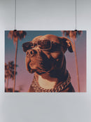 Cool Dog in Sunglasses with Palm Trees UN Poster