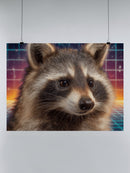 Retro Raccoon Cosmic Grid UN Poster