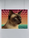 Retro Cat in Neon Gridscape UN Poster