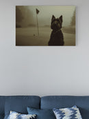 Golf Course Dog in Morning Mist UN Poster