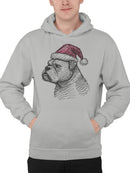 Festive Bulldog in Santa Hat Men's Hoodie