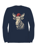Festive Moose with Santa Hat Men's Sweatshirt