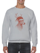 Festive Reindeer in Santa Hat Men's Sweatshirt