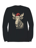 Festive Moose with Santa Hat Women's Sweatshirt