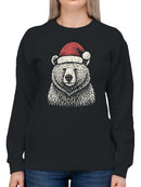 Festive Bear in Santa Hat Women's Sweatshirt