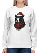 Festive Bear in Santa Hat and Scarf Women's Sweatshirt