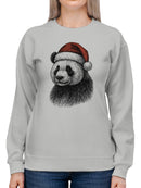 Festive Panda in Santa Hat Women's Sweatshirt