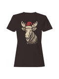 Festive Moose with Santa Hat Women's T-shirt