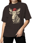 Festive Moose with Santa Hat Women's T-shirt