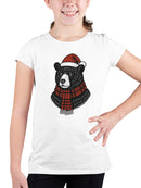 Festive Bear in Santa Hat and Scarf Youth's T-shirt